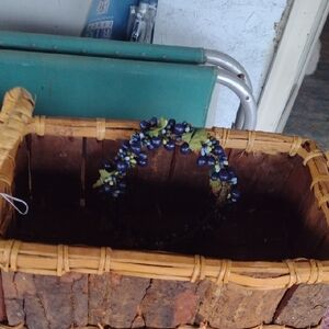 Rustic Brown and Blue Wicker Basket